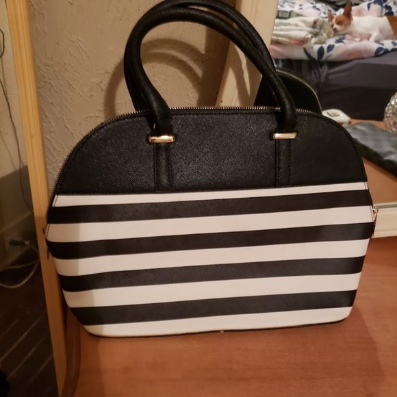 Handbags - Black & White Striped Satchel Bag